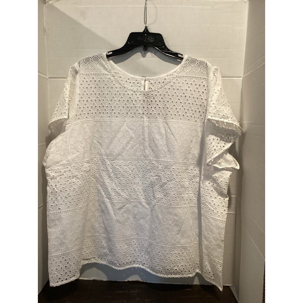 T100 Ladies Rachel Roy white eyelet Blouse Size 3 X Large